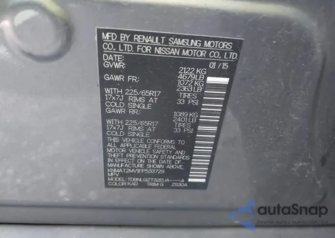 2015 Nissan Rogue Sv from USA, damaged, VIN KNMAT2MV1FP533729